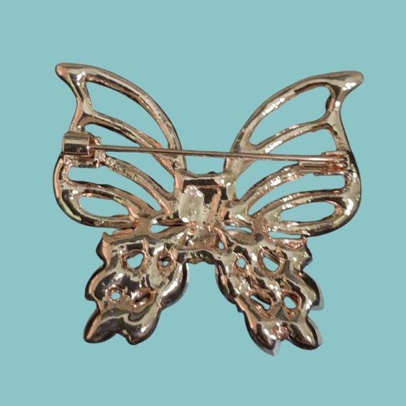 Vibrant Red and Clear Butterfly Brooch - Picture 3 of 4